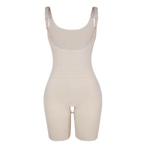 Open-Bust Mid-Thigh Bodysuit Crotchless Body Shaper MH1636