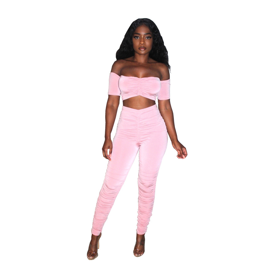 Sexy Strap Crop Top + stacked skinny pants Tracksuits Set