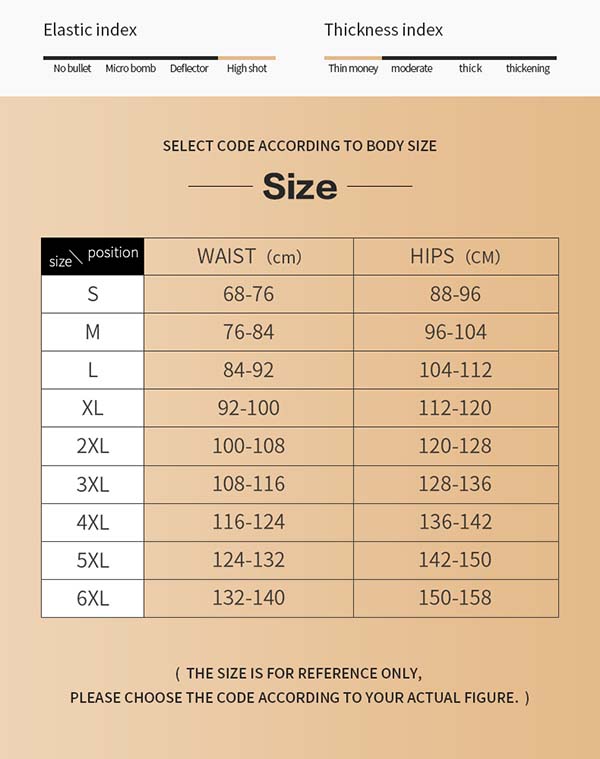 The size chart of High Waist Tummy Control Shapewear Manufacturer 