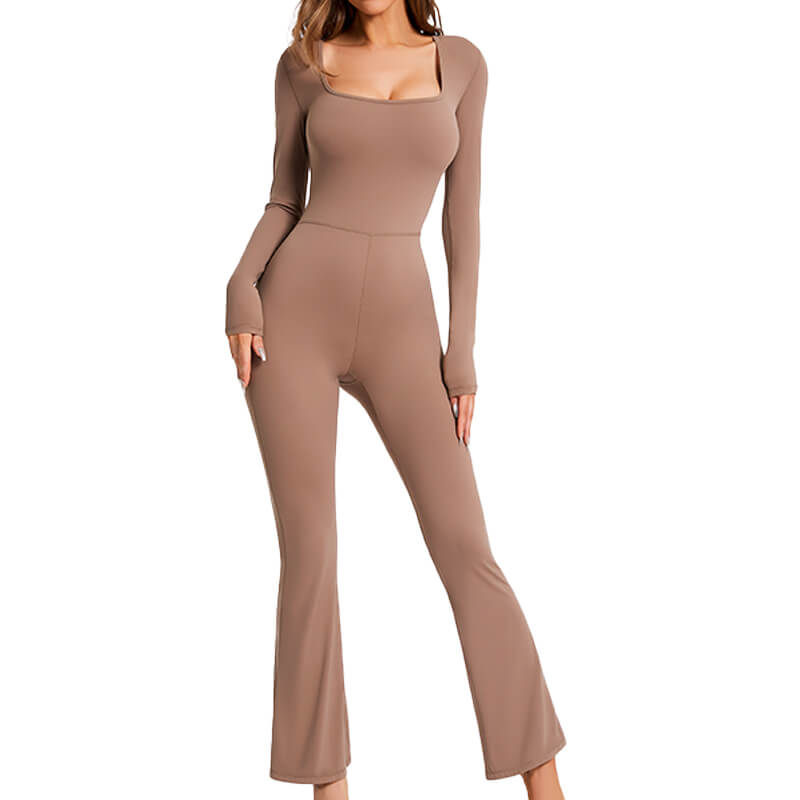 Aueoeo Long Sleeve Shapewear Bodysuit, Shapewear Body Suit Women's Long  Sleeved Solid Color Fashion Square Neck Tight Fitting Cutout Jumpsuit 