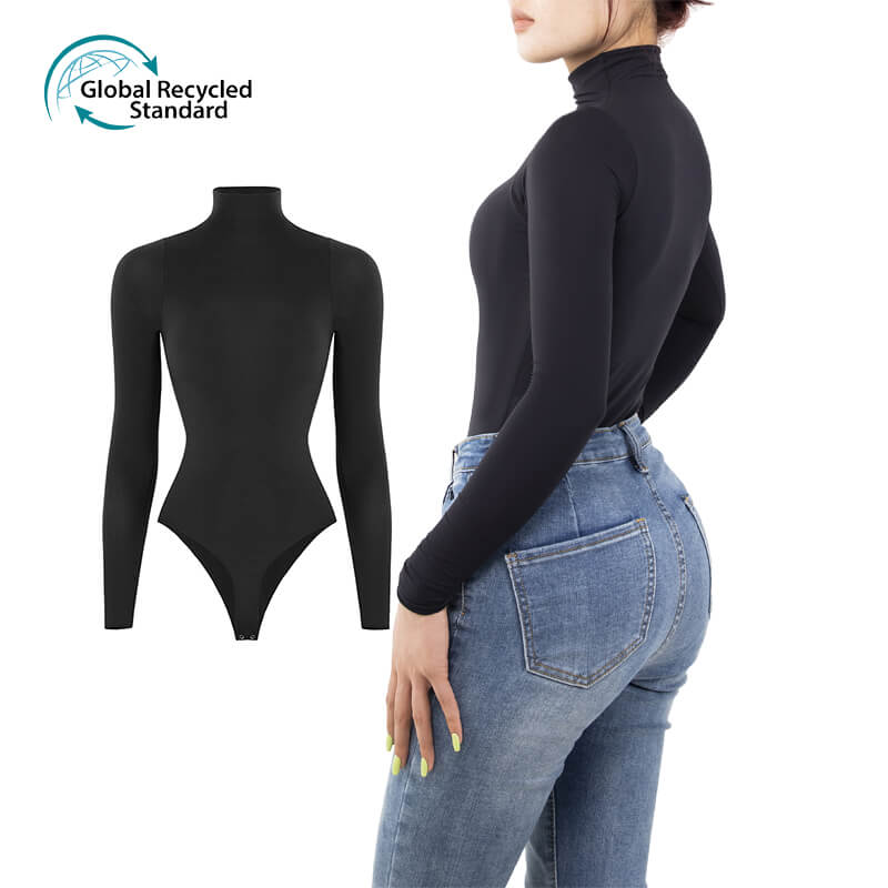 Wholesale Long Sleeve High Neck Bodysuit In Black - MT000303B